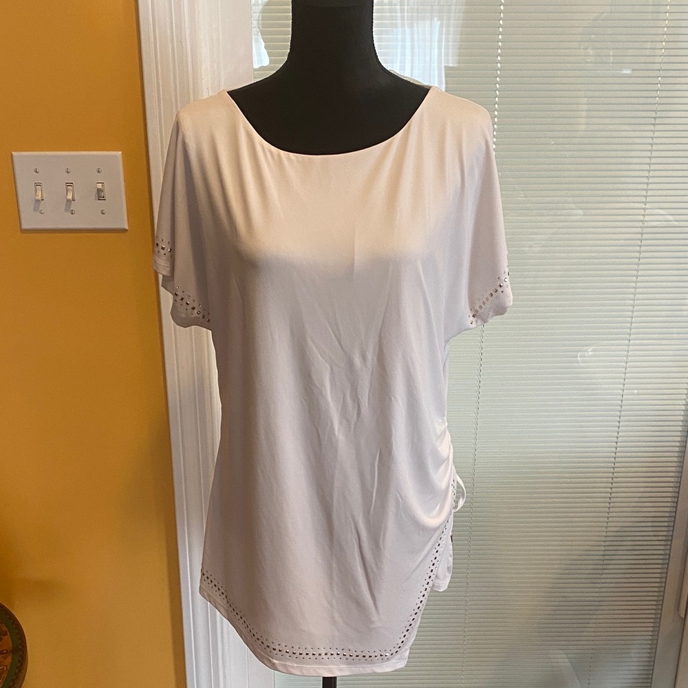 JM Collection White Blouse with Eyelet Trim
